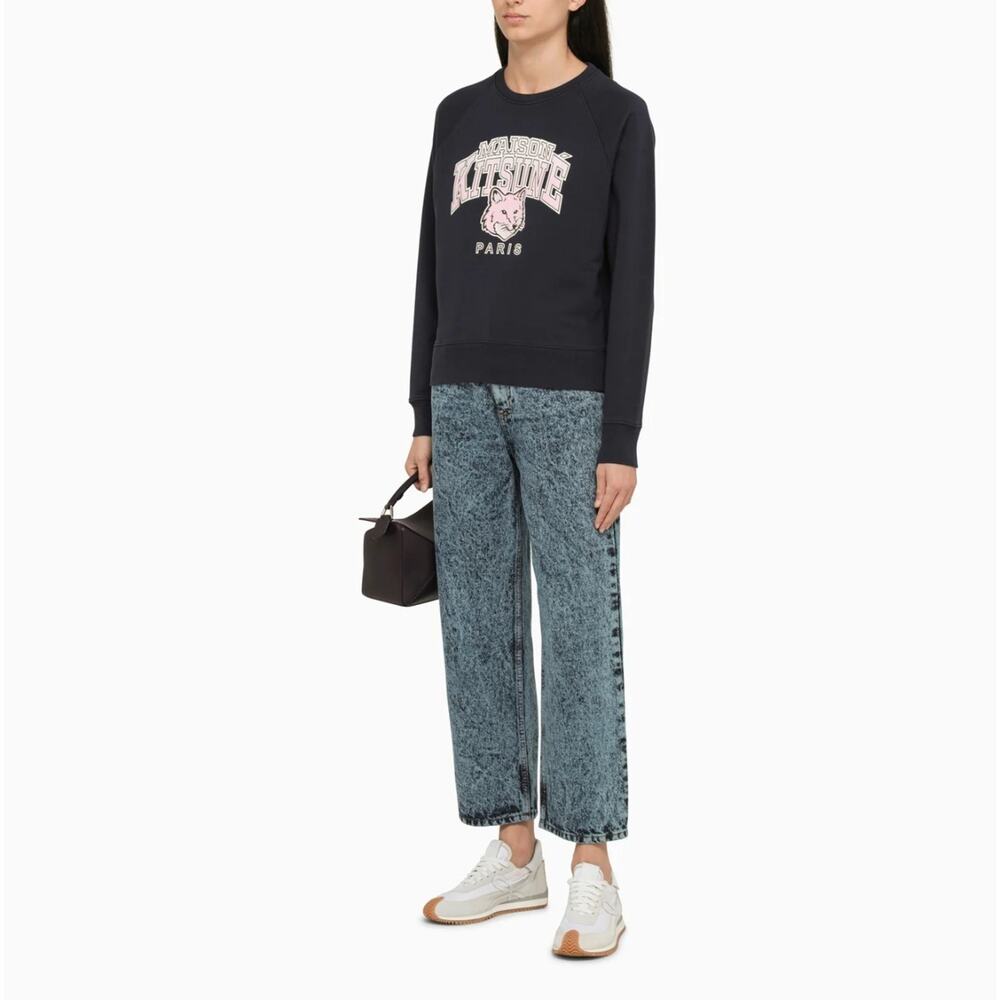 MAISON KITSUNE PARIS Fox Logo Campus Pullover Sweatshirt Navy Farfetch XS $375